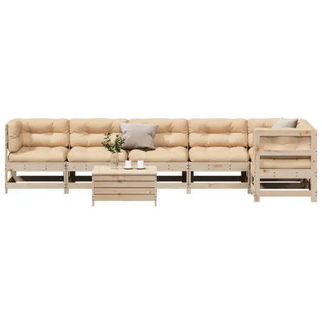 Salon de jardin 7 pcs avec coussins Bois de pin massif