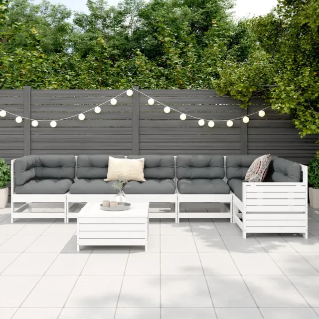 Salon de jardin 7 pcs blanc bois de pin massif