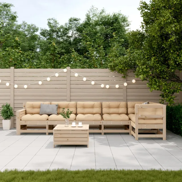 Salon de jardin 7 pcs avec coussins Bois de pin massif