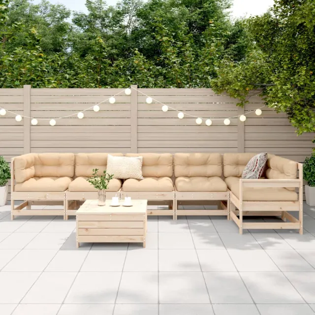Salon de jardin 7 pcs bois de pin massif