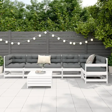 Salon de jardin 7 pcs blanc bois de pin massif