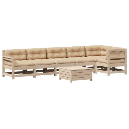 Salon de jardin 7 pcs avec coussins Bois de pin massif 2