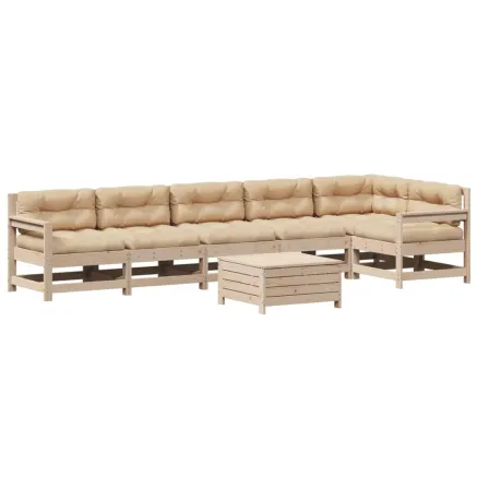 Salon de jardin 7 pcs avec coussins Bois de pin massif 2