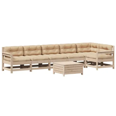 Salon de jardin 7 pcs avec coussins Bois de pin massif