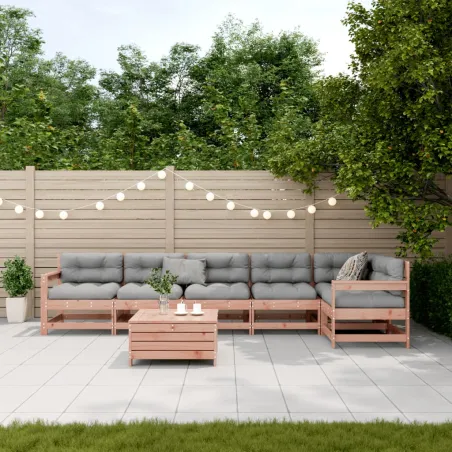 Salon de jardin 7 pcs avec coussins bois massif douglas