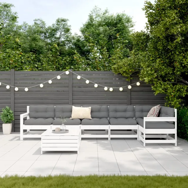Salon de jardin 7 pcs blanc bois de pin massif