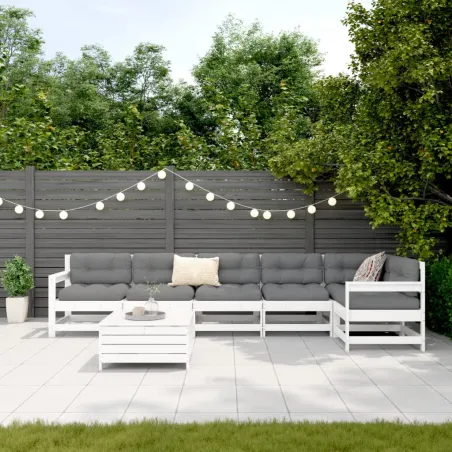 Salon de jardin 7 pcs blanc bois de pin massif