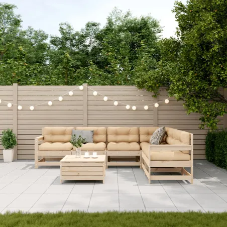 Salon de jardin 7 pcs avec coussins Bois de pin massif
