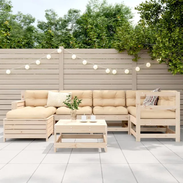 Salon de jardin 7 pcs bois de pin massif
