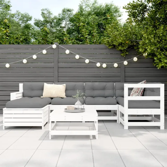 Salon de jardin 7 pcs blanc bois de pin massif