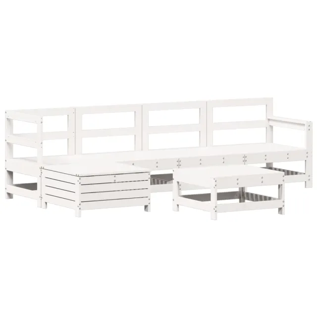 Salon de jardin 6 pcs blanc bois de pin massif