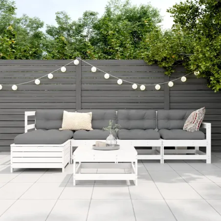 Salon de jardin 6 pcs blanc bois de pin massif