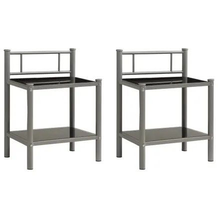Tables de chevet 2 pcs Gris et noir Métal et verre 2