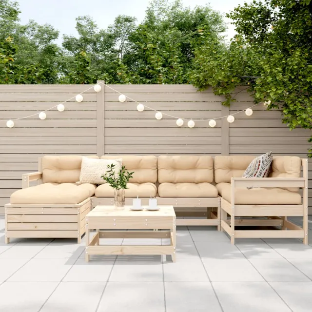 Salon de jardin 7 pcs bois de pin massif
