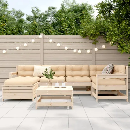 Salon de jardin 7 pcs bois de pin massif