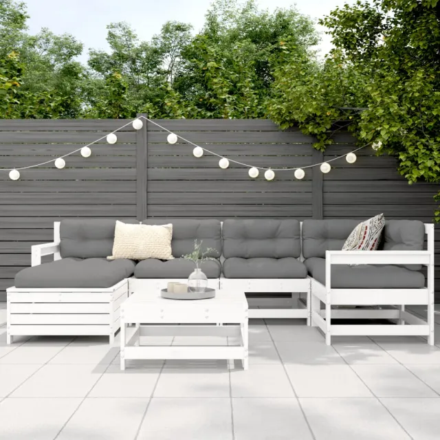 Salon de jardin 7 pcs blanc bois de pin massif