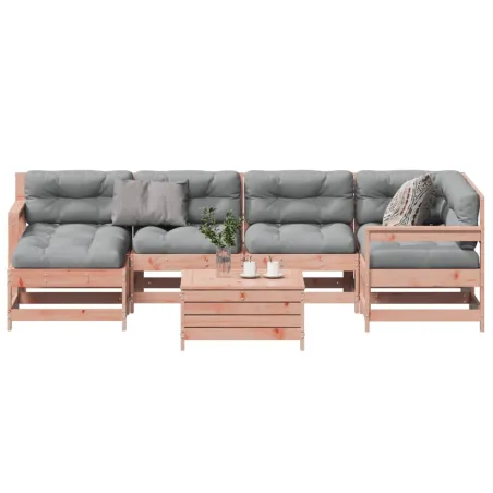 Salon de jardin 7 pcs avec coussins bois massif douglas