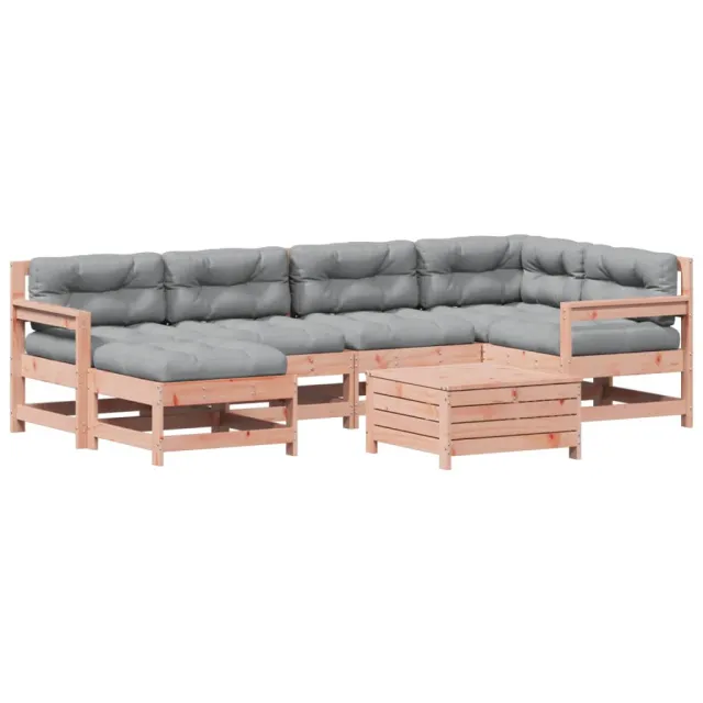 Salon de jardin 7 pcs avec coussins bois massif douglas