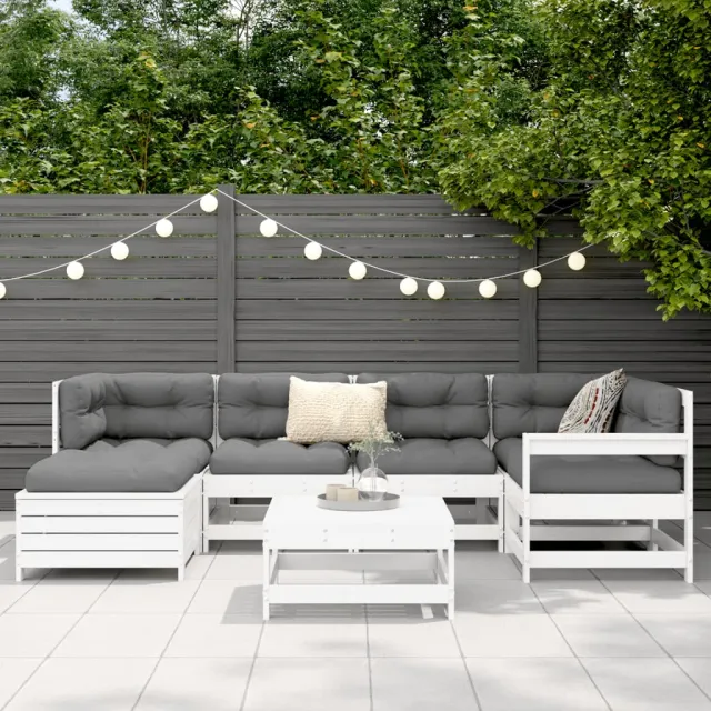 Salon de jardin 7 pcs blanc bois de pin massif
