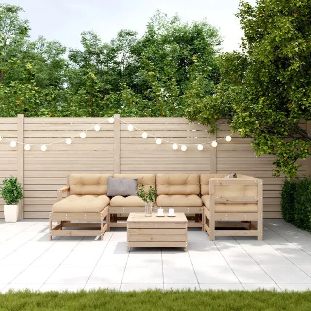 Salon de jardin 7 pcs avec coussins Bois de pin massif