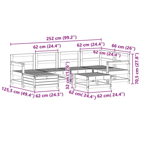 Salon de jardin 7 pcs bois de pin massif