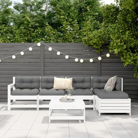Salon de jardin 6 pcs blanc bois de pin massif