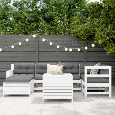 Salon de jardin 7 pcs blanc bois de pin massif