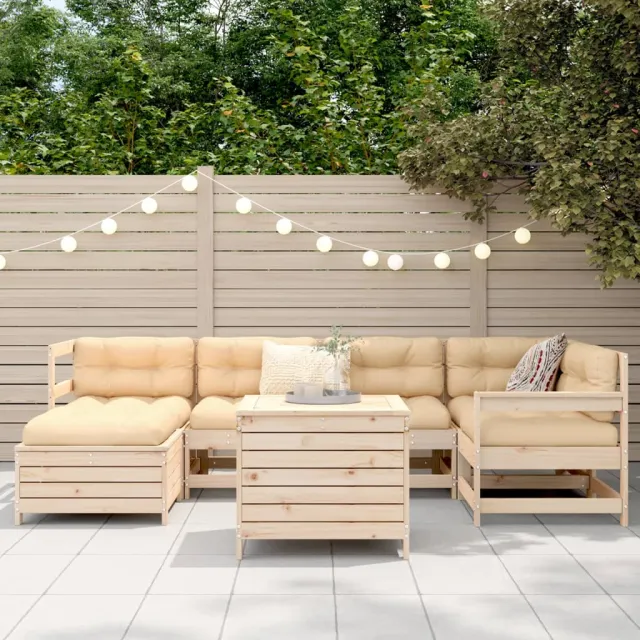 Salon de jardin 7 pcs bois de pin massif