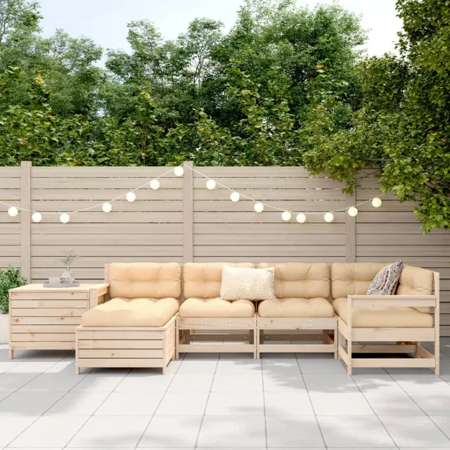 Salon de jardin 7 pcs bois de pin massif