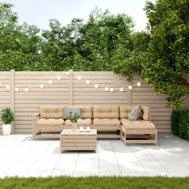 Salon de jardin 6 pcs avec coussins Bois de pin massif