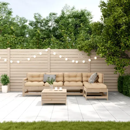 Salon de jardin 6 pcs avec coussins Bois de pin massif