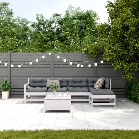 Salon de jardin avec coussins 6 pcs blanc bois de pin massif