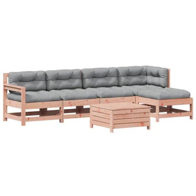 Salon de jardin 6 pcs avec coussins bois massif Douglas