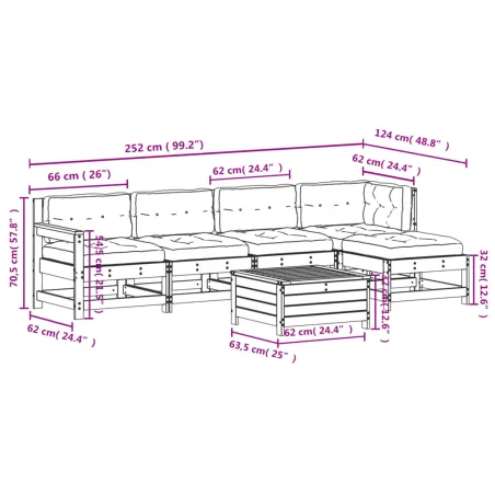 Salon de jardin 6 pcs avec coussins bois massif Douglas