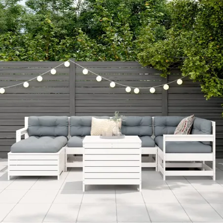 Salon de jardin 7 pcs blanc bois de pin massif