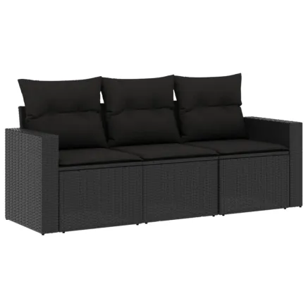 Salon de jardin 3 pcs avec coussins noir résine tressée 2