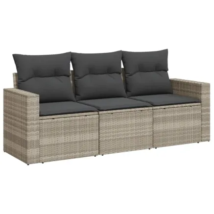 Salon de jardin avec coussins 3 pcs gris clair résine tressée 2