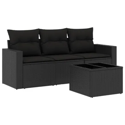Salon de jardin 4 pcs avec coussins noir résine tressée 2