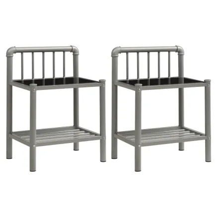 Tables de chevet 2 pcs Gris et noir Métal et verre 2