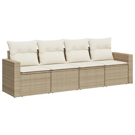 Salon de jardin avec coussins 4 pcs beige résine tressée 2