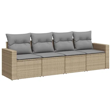 Salon de jardin avec coussins 4 pcs beige résine tressée 2