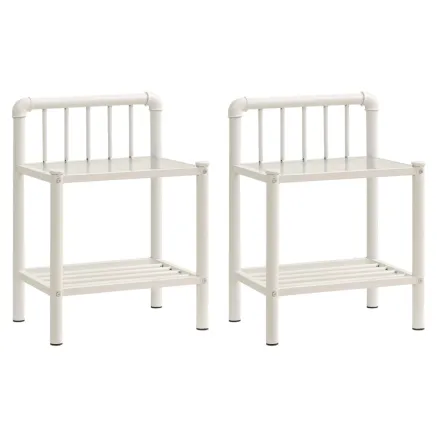 Tables de chevet 2 pcs Blanc et transparent Métal et verre 2