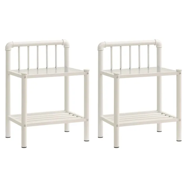 Tables de chevet 2 pcs Blanc et transparent Métal et verre