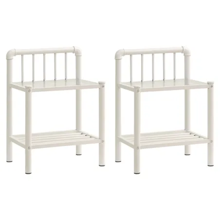 Tables de chevet 2 pcs Blanc et transparent Métal et verre