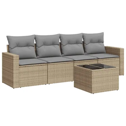 Salon de jardin avec coussins 5 pcs beige résine tressée 2