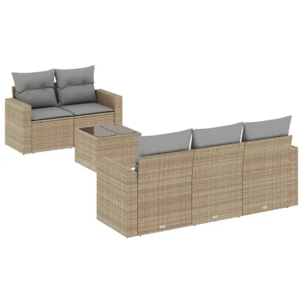 Salon de jardin avec coussins 6 pcs beige résine tressée 2