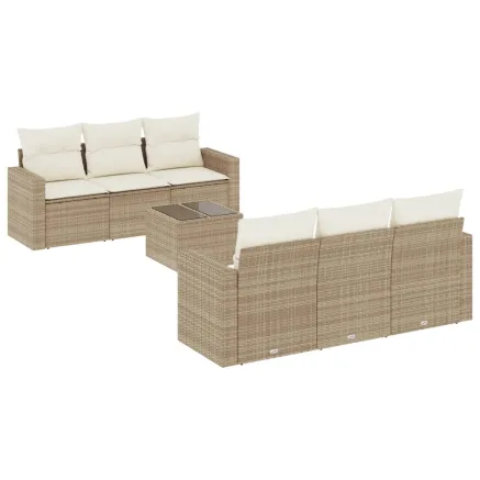 Salon de jardin avec coussins 7 pcs beige résine tressée 2