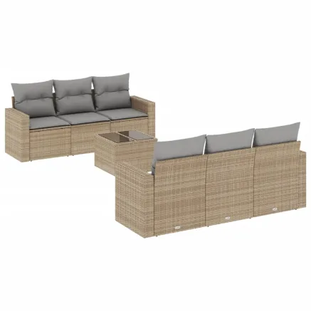 Salon de jardin avec coussins 7 pcs beige résine tressée 2