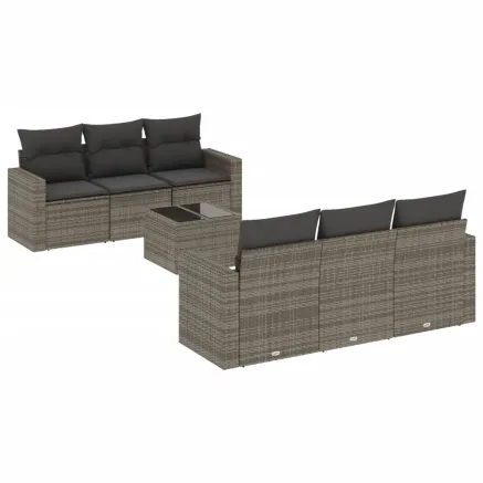 Salon de jardin avec coussins 7 pcs gris résine tressée 2