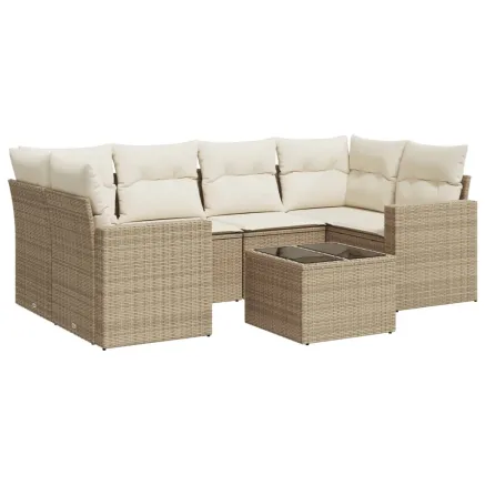 Salon de jardin avec coussins 7 pcs beige résine tressée 2